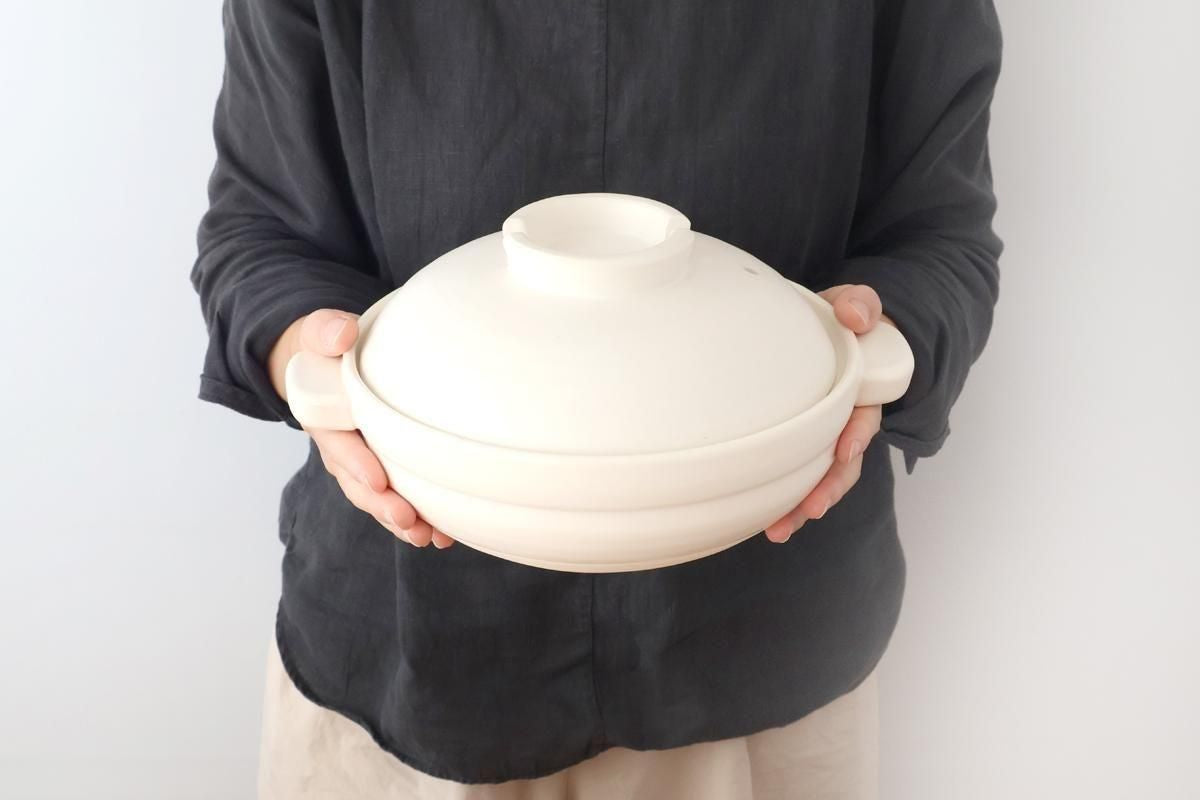 Kamoshika Dogu Store Donabe White Regular Size | Japanese Clay Pot