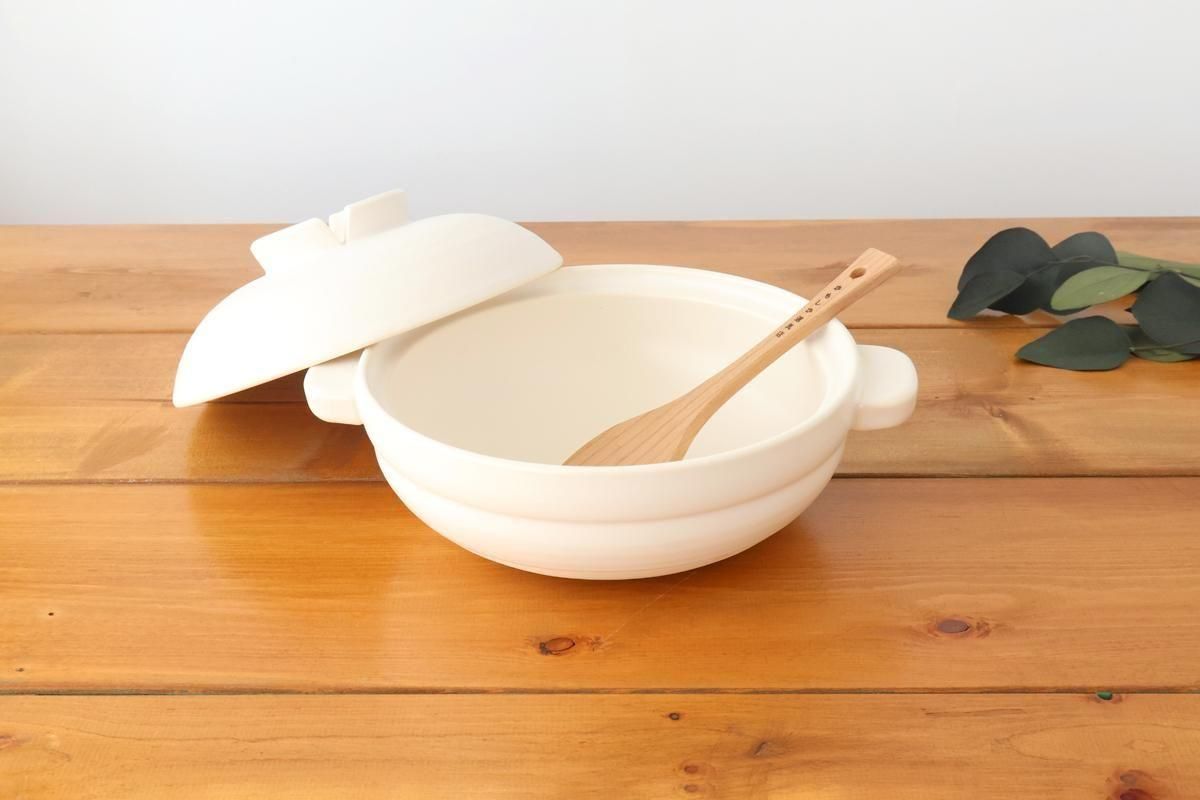 Kamoshika Dogu Store Donabe White Regular Size | Japanese Clay Pot