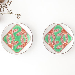 Round Plate Red Flower and Mt.Fuji Pattern | Arita Ware