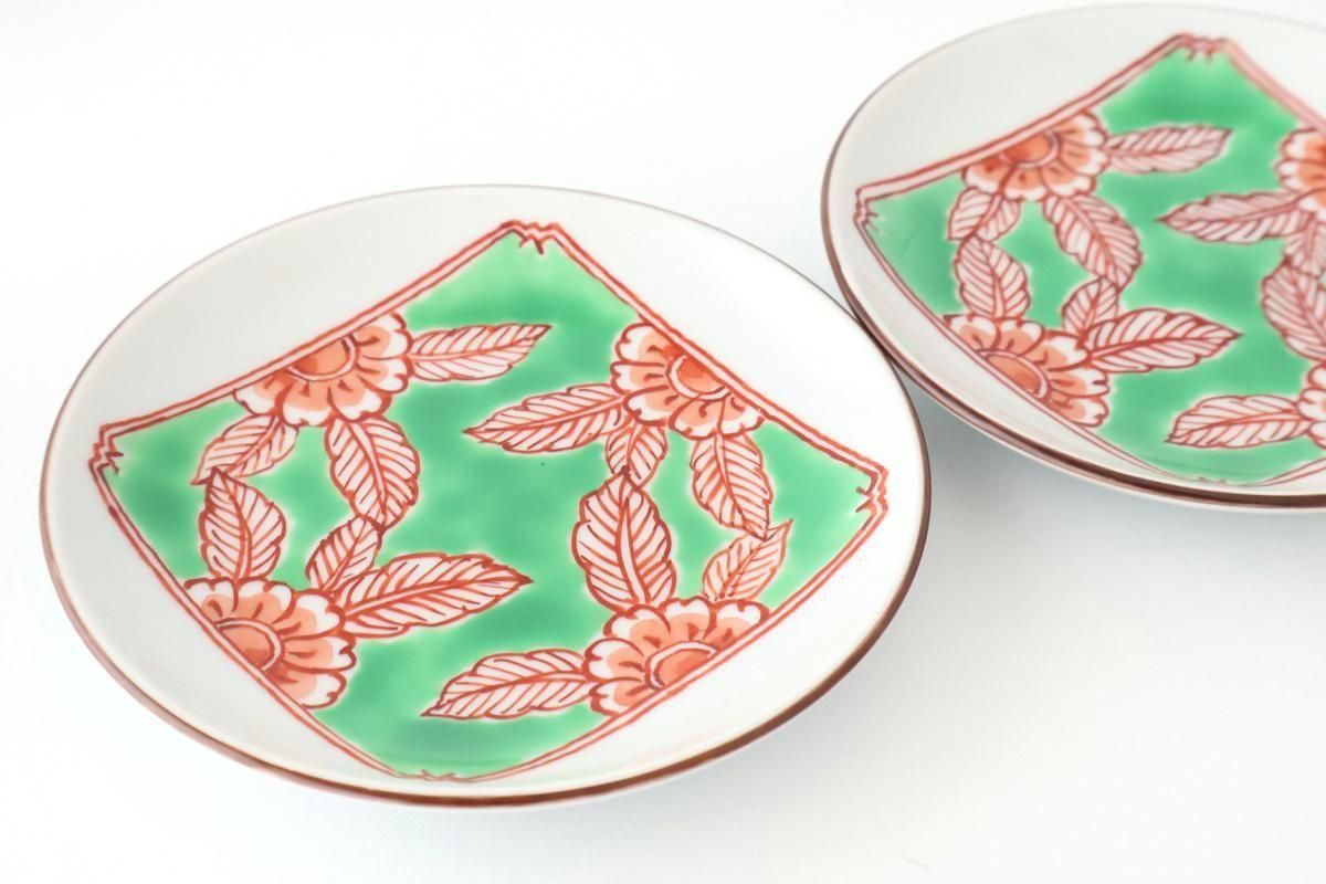 Round Plate Red Flower and Mt.Fuji Pattern | Arita Ware