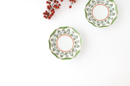 Flower-shaped Plate Green Arabesque | Sauce Plate Arita Ware