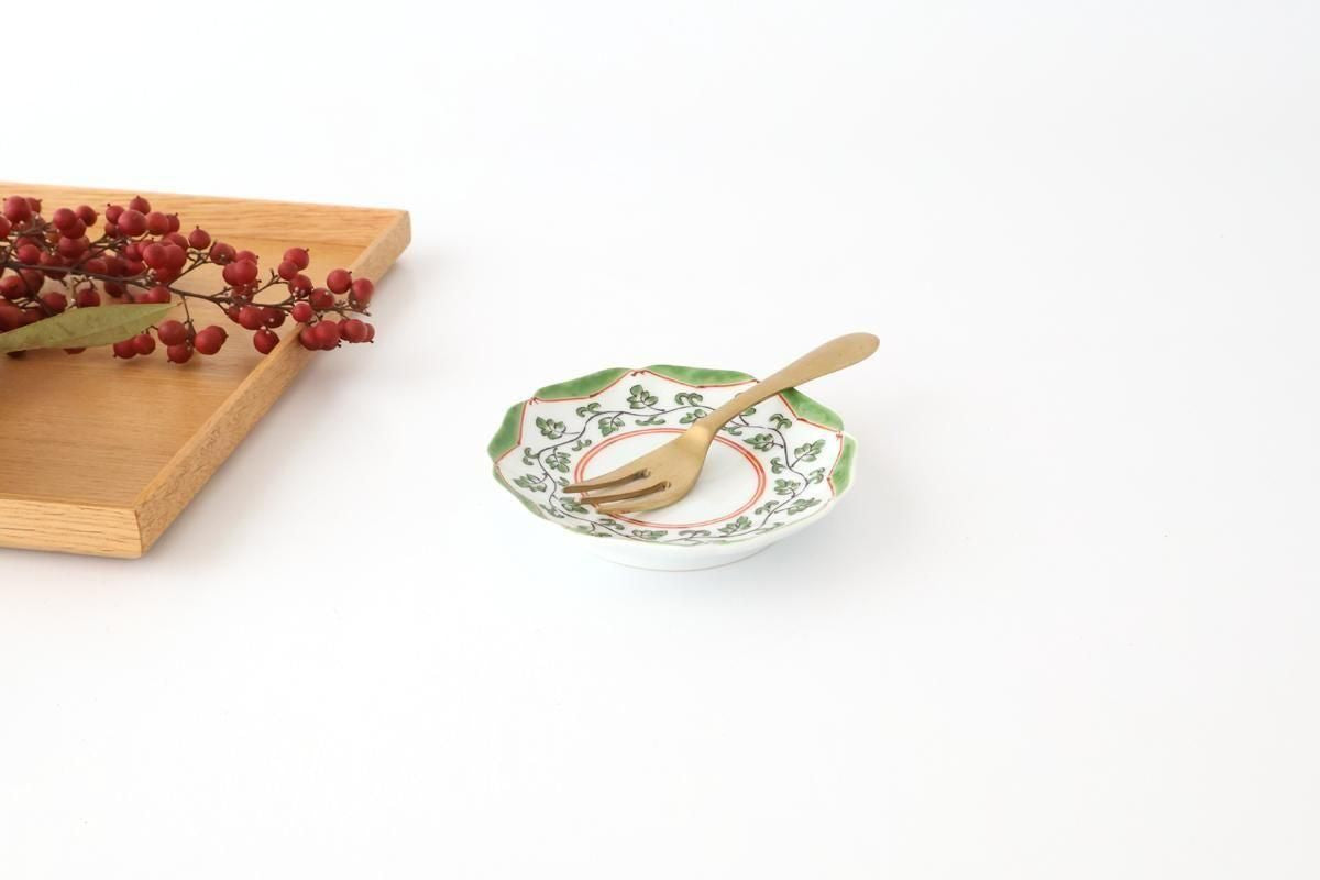 Flower-shaped Plate Green Arabesque | Sauce Plate Arita Ware