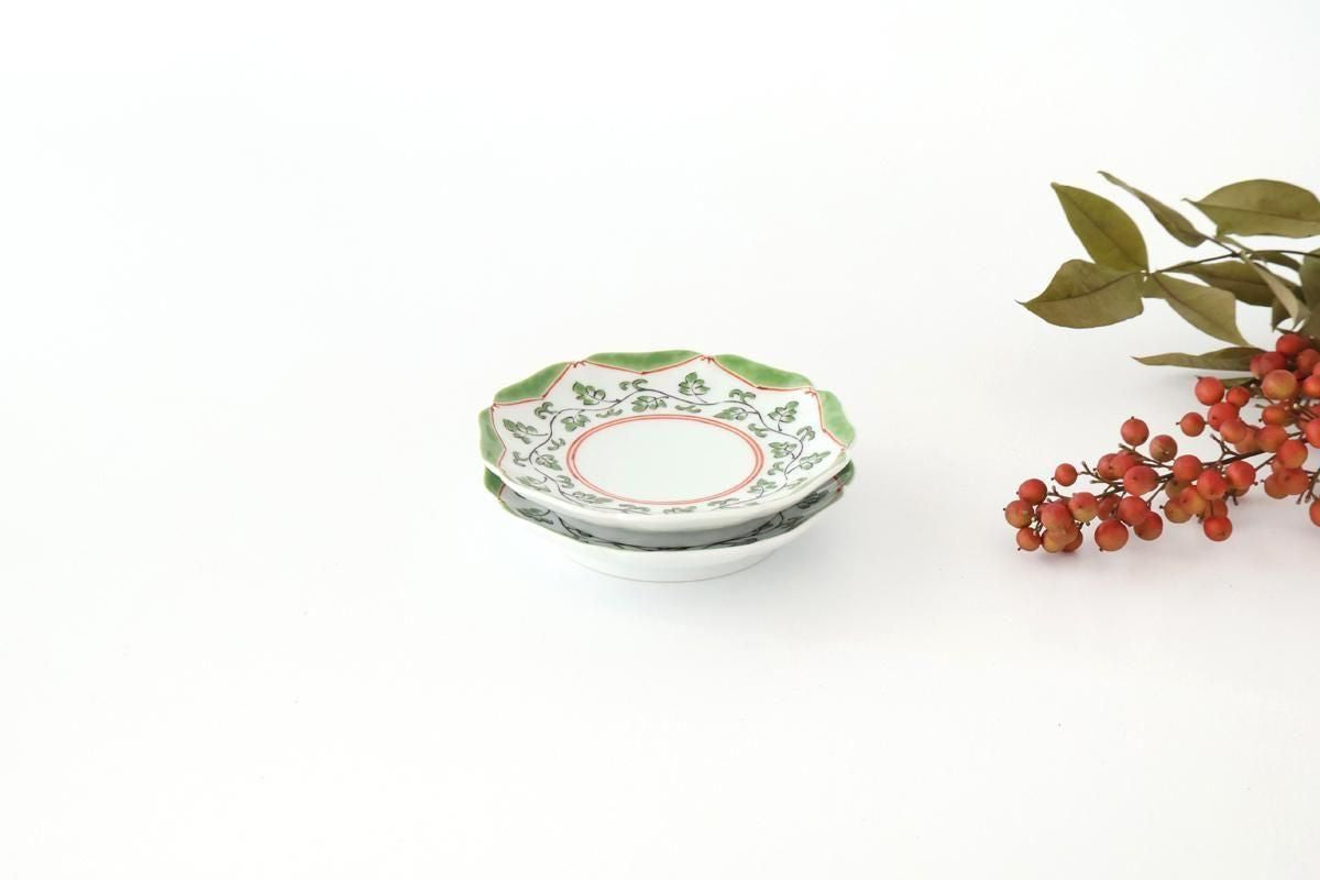 Flower-shaped Plate Green Arabesque | Sauce Plate Arita Ware