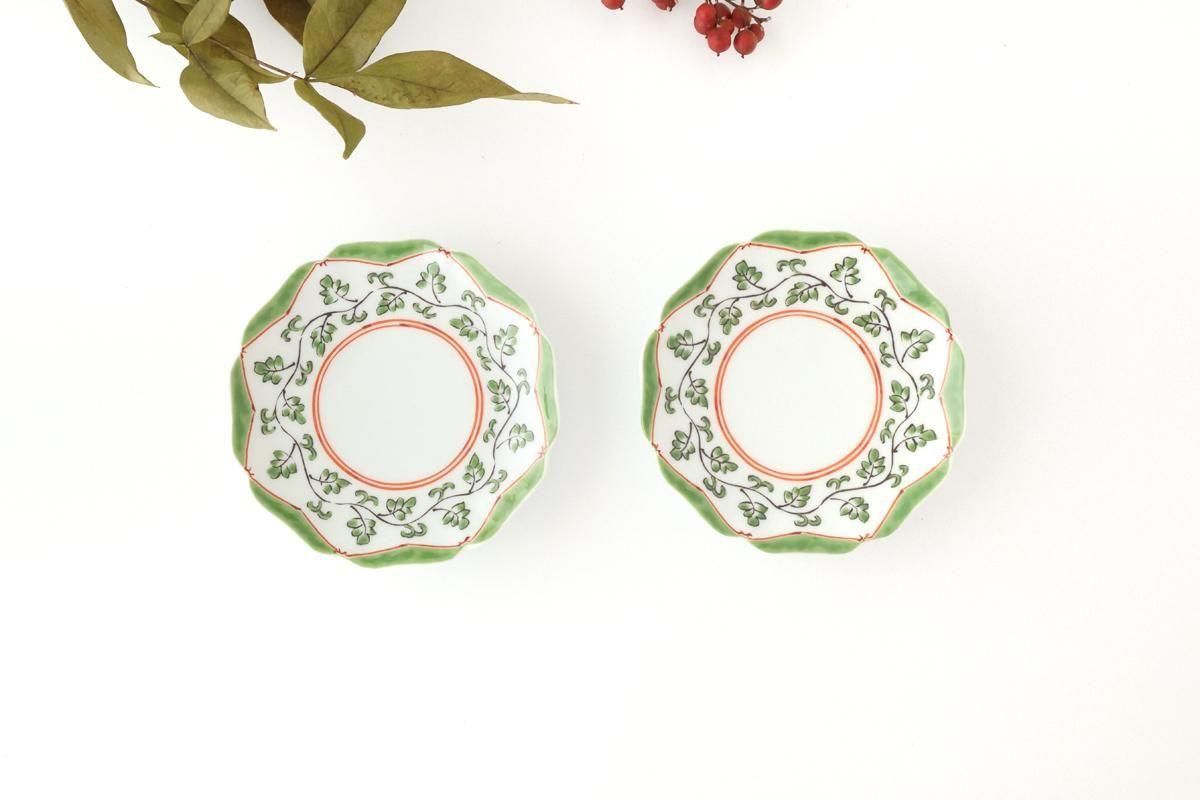 Flower-shaped Plate Green Arabesque | Sauce Plate Arita Ware