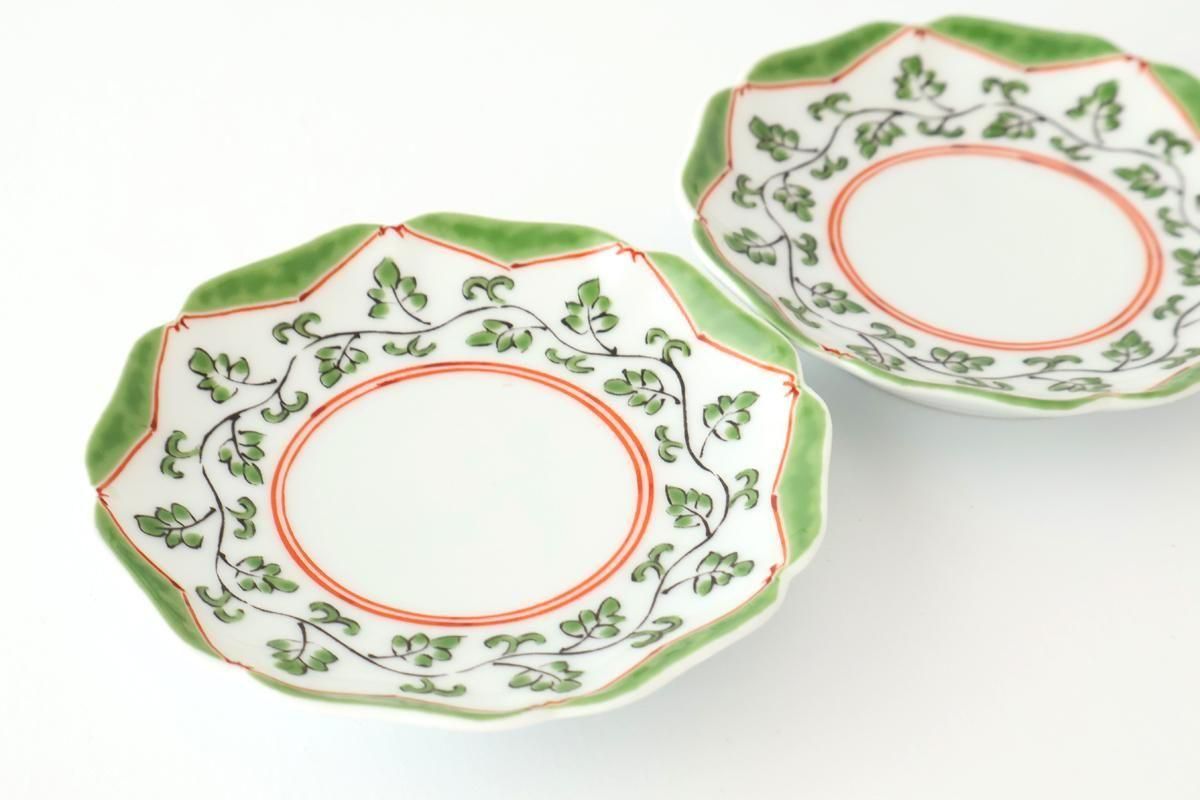 Flower-shaped Plate Green Arabesque | Sauce Plate Arita Ware