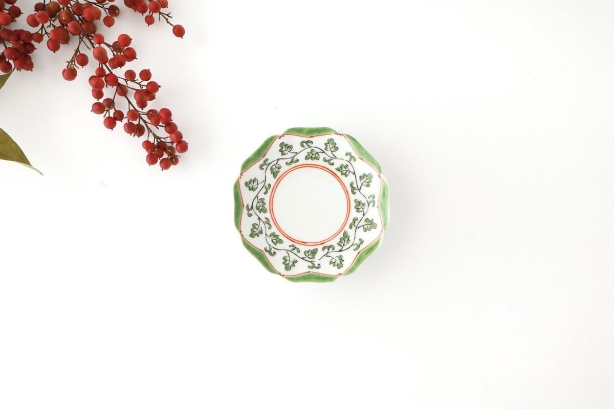 Flower-shaped Plate Green Arabesque | Sauce Plate Arita Ware