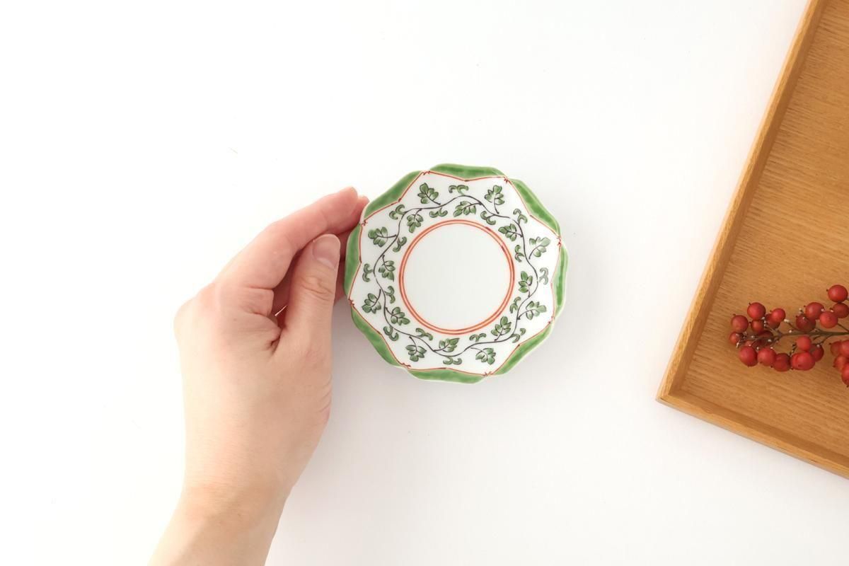 Flower-shaped Plate Green Arabesque | Sauce Plate Arita Ware