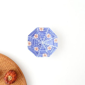 Octagonal Sauce Plate Red Plum on Blue Background | Arita Ware