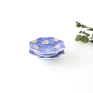 Octagonal Sauce Plate Red Plum on Blue Background | Arita Ware