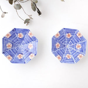 Octagonal Sauce Plate Red Plum on Blue Background | Arita Ware