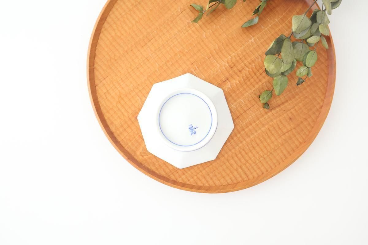 Octagonal Sauce Plate Red Plum on Blue Background | Arita Ware