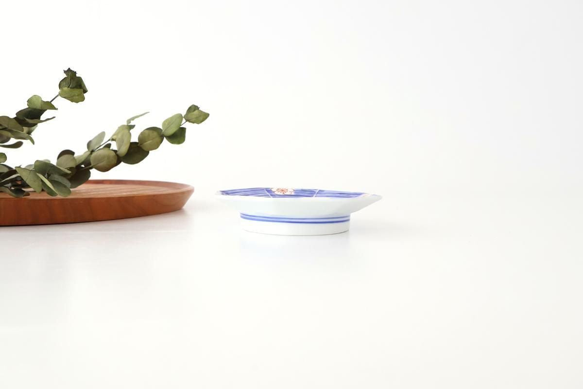 Octagonal Sauce Plate Red Plum on Blue Background | Arita Ware