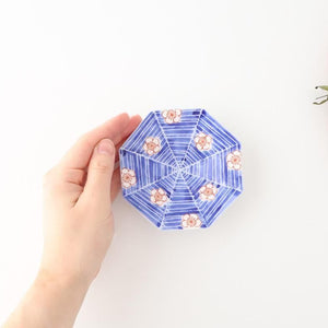 Octagonal Sauce Plate Red Plum on Blue Background | Arita Ware