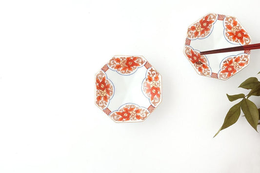 Octagonal Sauce Plate Red Floral Arabesque | Arita Ware