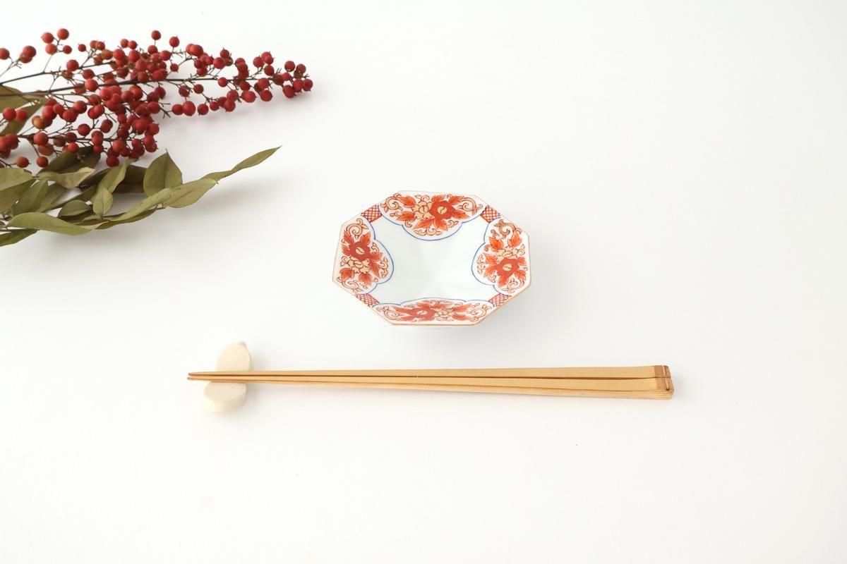 Octagonal Sauce Plate Red Floral Arabesque | Arita Ware