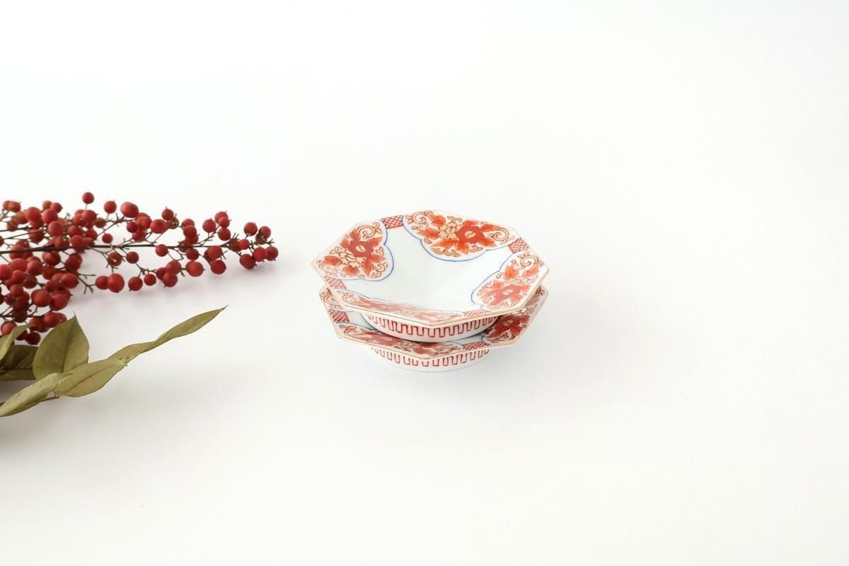 Octagonal Sauce Plate Red Floral Arabesque | Arita Ware