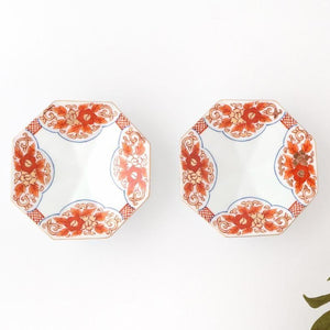 Octagonal Sauce Plate Red Floral Arabesque | Arita Ware