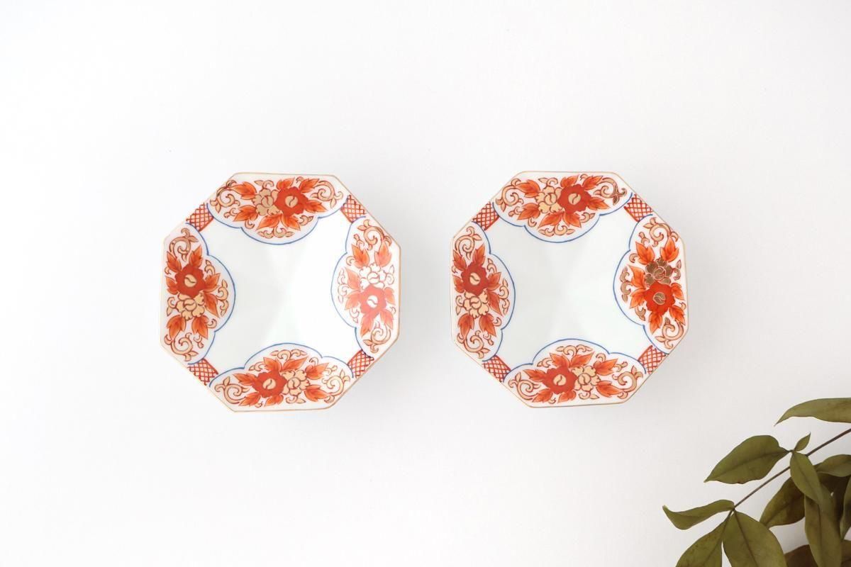 Octagonal Sauce Plate Red Floral Arabesque | Arita Ware