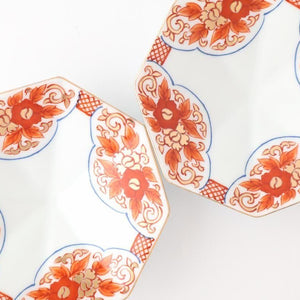 Octagonal Sauce Plate Red Floral Arabesque | Arita Ware