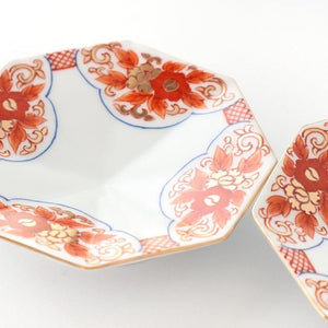 Octagonal Sauce Plate Red Floral Arabesque | Arita Ware