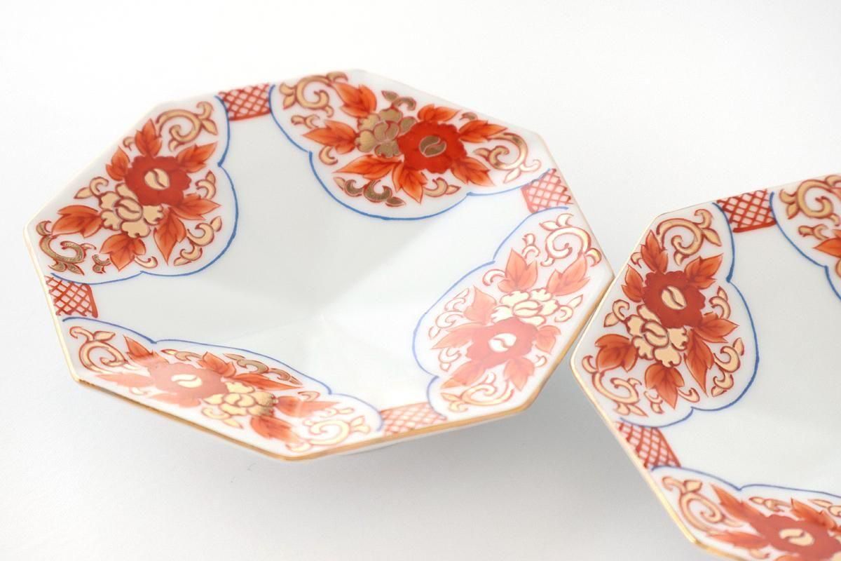 Octagonal Sauce Plate Red Floral Arabesque | Arita Ware