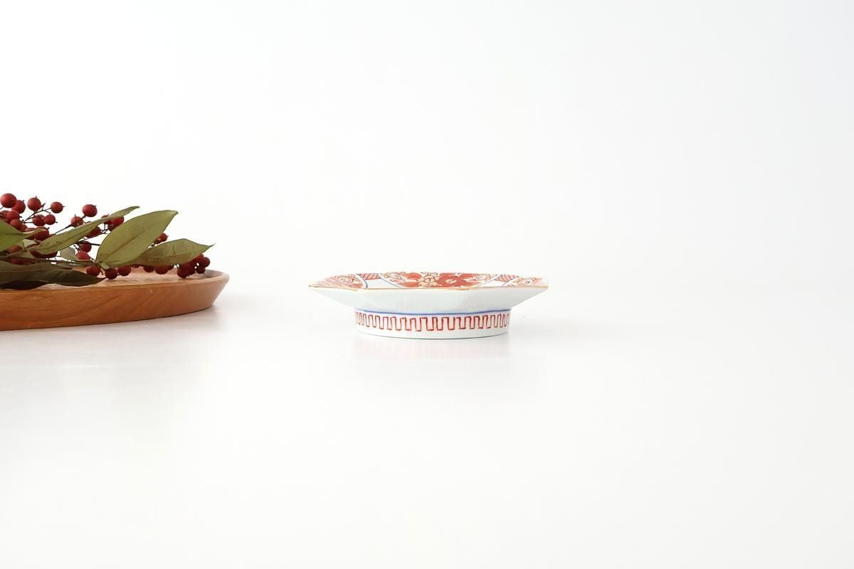 Octagonal Sauce Plate Red Floral Arabesque | Arita Ware