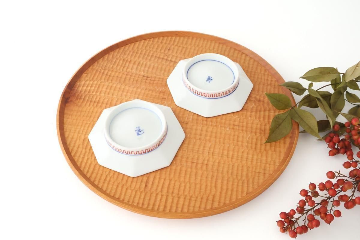 Octagonal Sauce Plate Red Floral Arabesque | Arita Ware