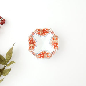 Octagonal Sauce Plate Red Floral Arabesque | Arita Ware