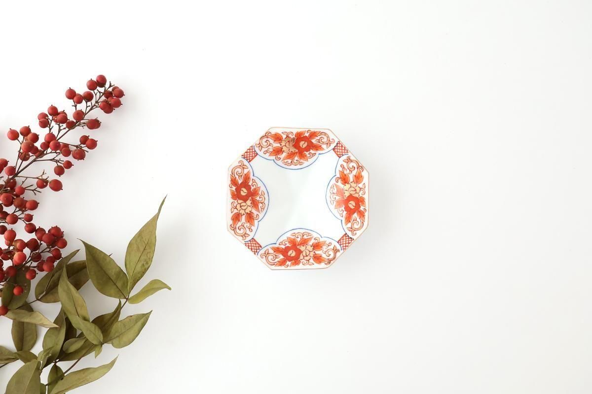 Octagonal Sauce Plate Red Floral Arabesque | Arita Ware