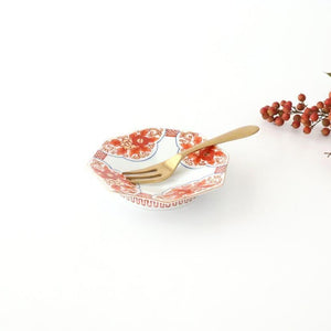 Octagonal Sauce Plate Red Floral Arabesque | Arita Ware