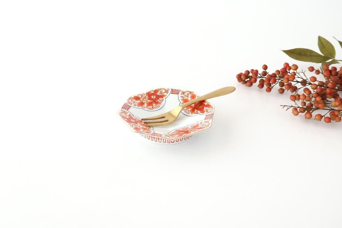 Octagonal Sauce Plate Red Floral Arabesque | Arita Ware