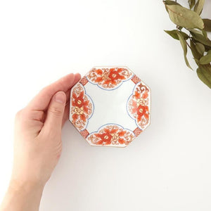 Octagonal Sauce Plate Red Floral Arabesque | Arita Ware