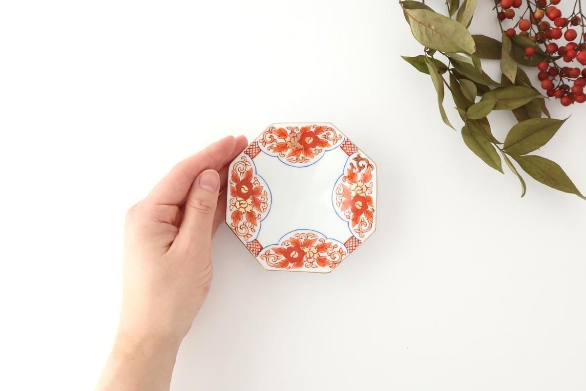 Octagonal Sauce Plate Red Floral Arabesque | Arita Ware