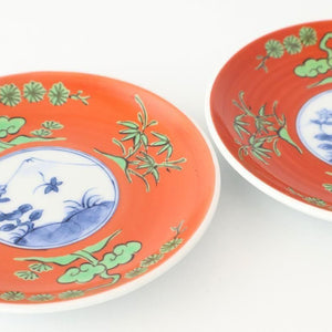 Round Sauce Plate Shochikubai and Mt.fuji | Arita Ware