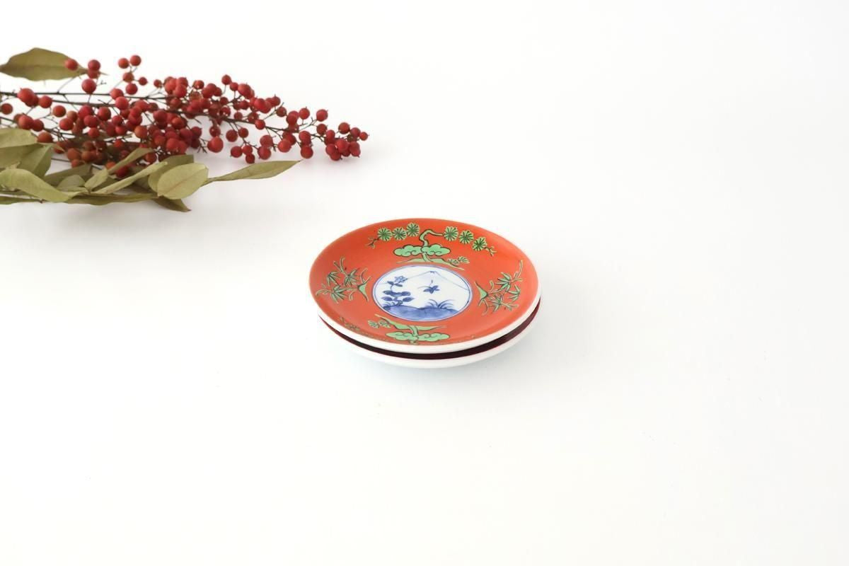 Round Sauce Plate Shochikubai and Mt.fuji | Arita Ware