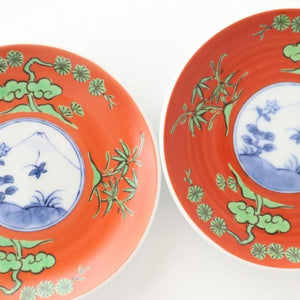 Round Sauce Plate Shochikubai and Mt.fuji | Arita Ware