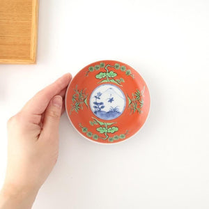 Round Sauce Plate Shochikubai and Mt.fuji | Arita Ware