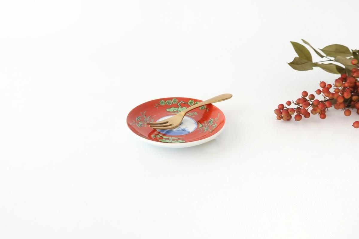 Round Sauce Plate Shochikubai and Mt.fuji | Arita Ware