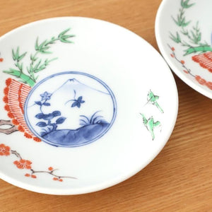 Round Sauce Plate Plum,Warbler and Mt.fuji | Arita Ware