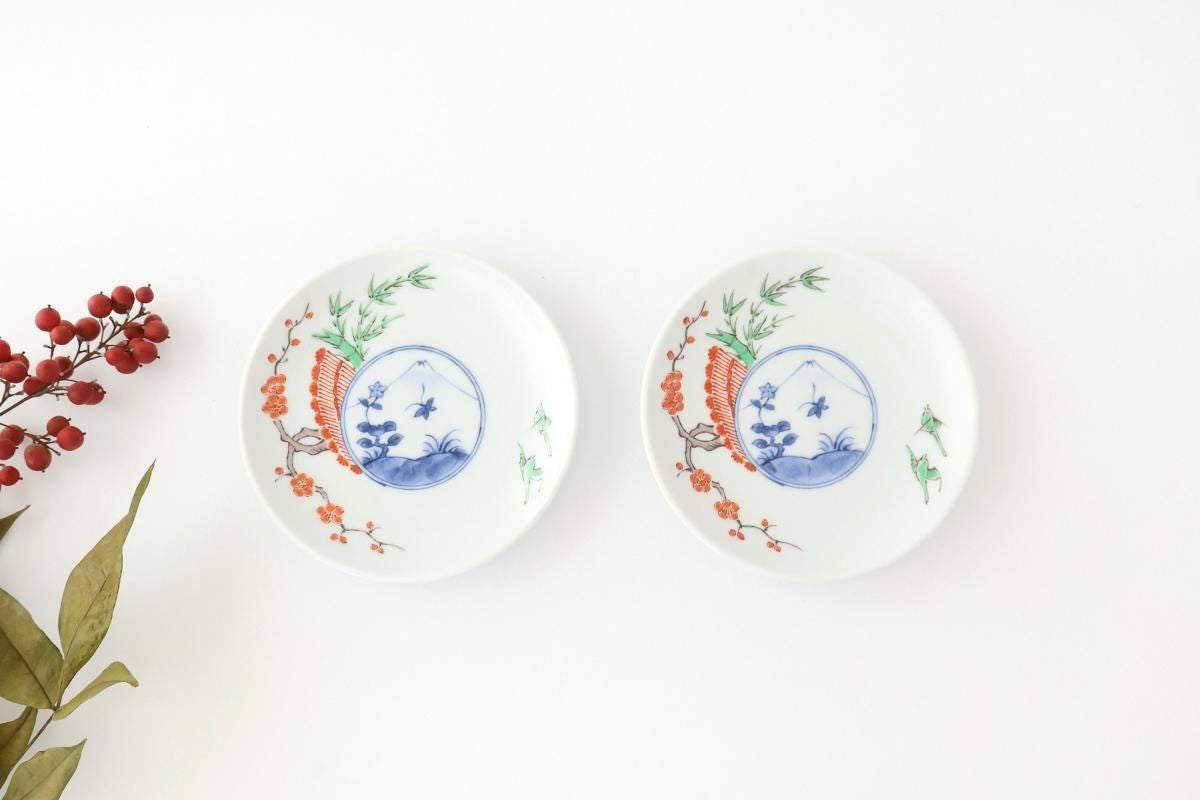 Round Sauce Plate Plum,Warbler and Mt.fuji | Arita Ware