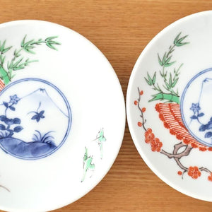 Round Sauce Plate Plum,Warbler and Mt.fuji | Arita Ware