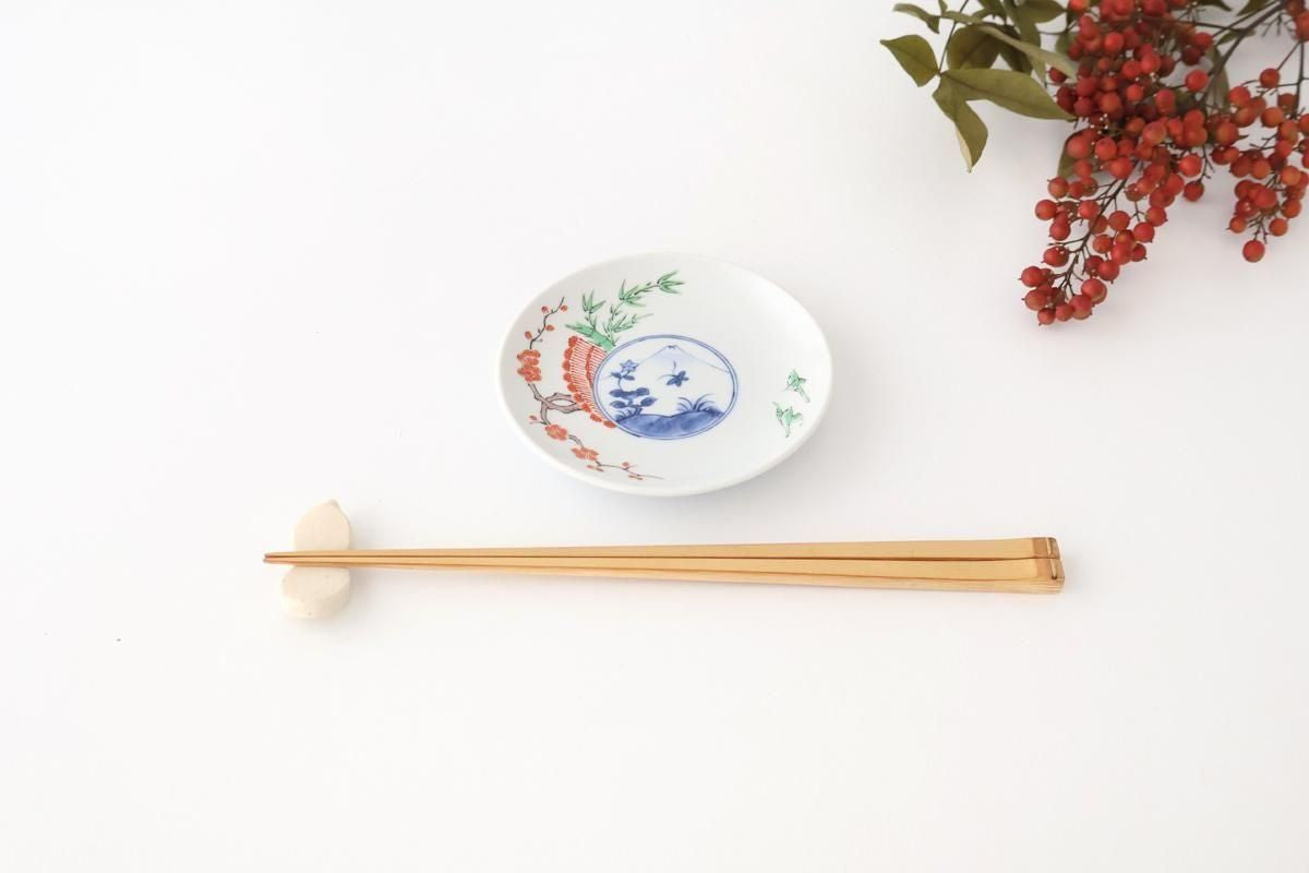 Round Sauce Plate Plum,Warbler and Mt.fuji | Arita Ware