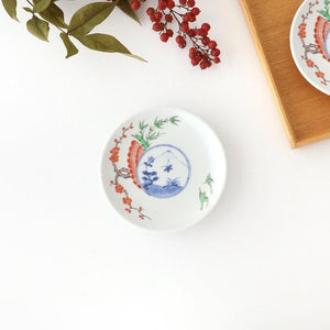 Round Sauce Plate Plum,Warbler and Mt.fuji | Arita Ware