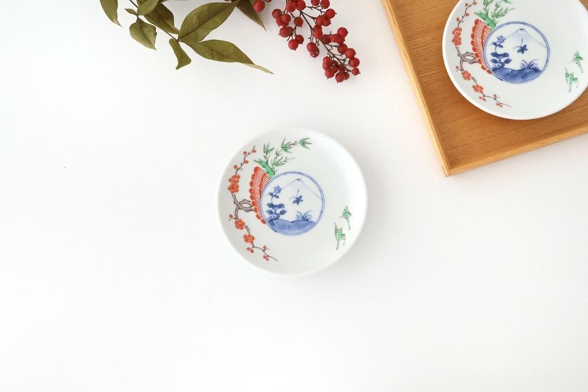 Round Sauce Plate Plum,Warbler and Mt.fuji | Arita Ware