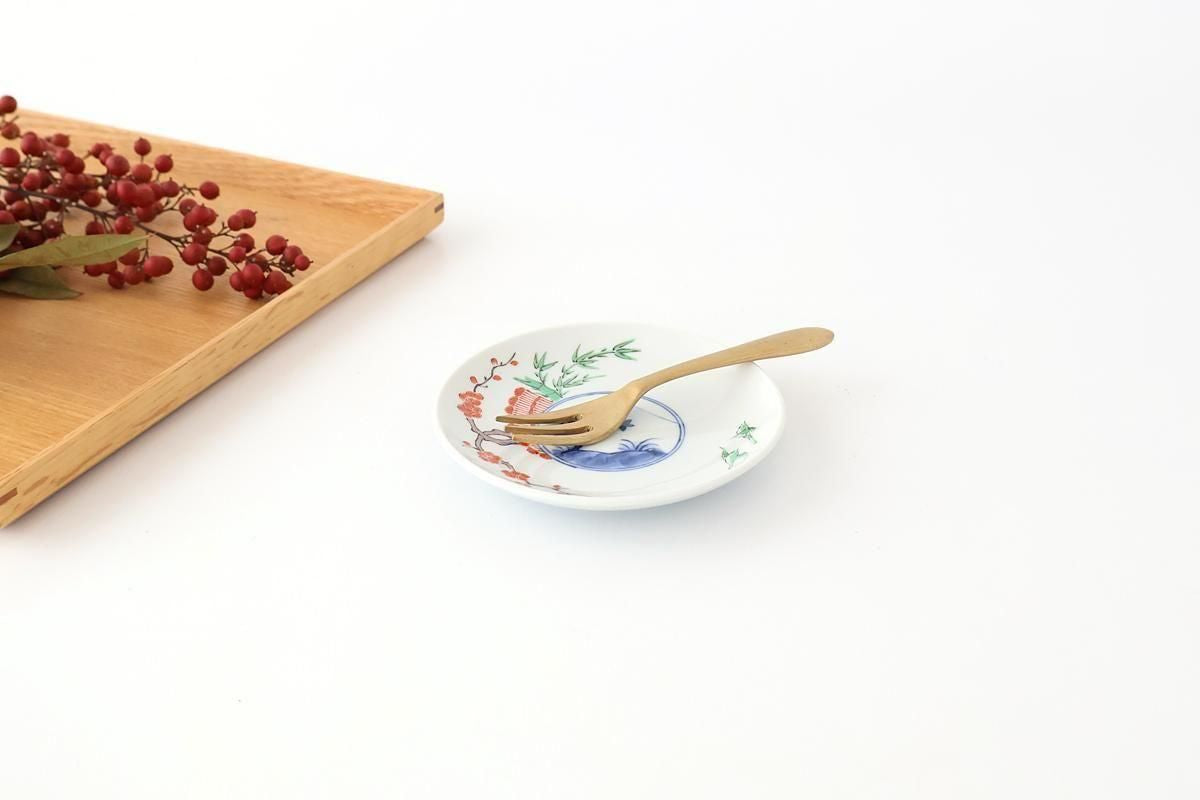 Round Sauce Plate Plum,Warbler and Mt.fuji | Arita Ware