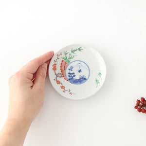 Round Sauce Plate Plum,Warbler and Mt.fuji | Arita Ware