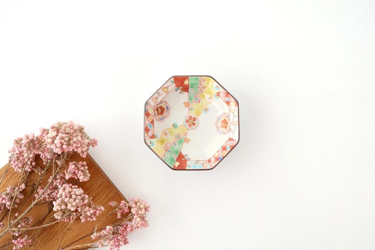 Ginshu Kiln Octagonal Small Plate Red Flower | Kobachi Kutani Ware