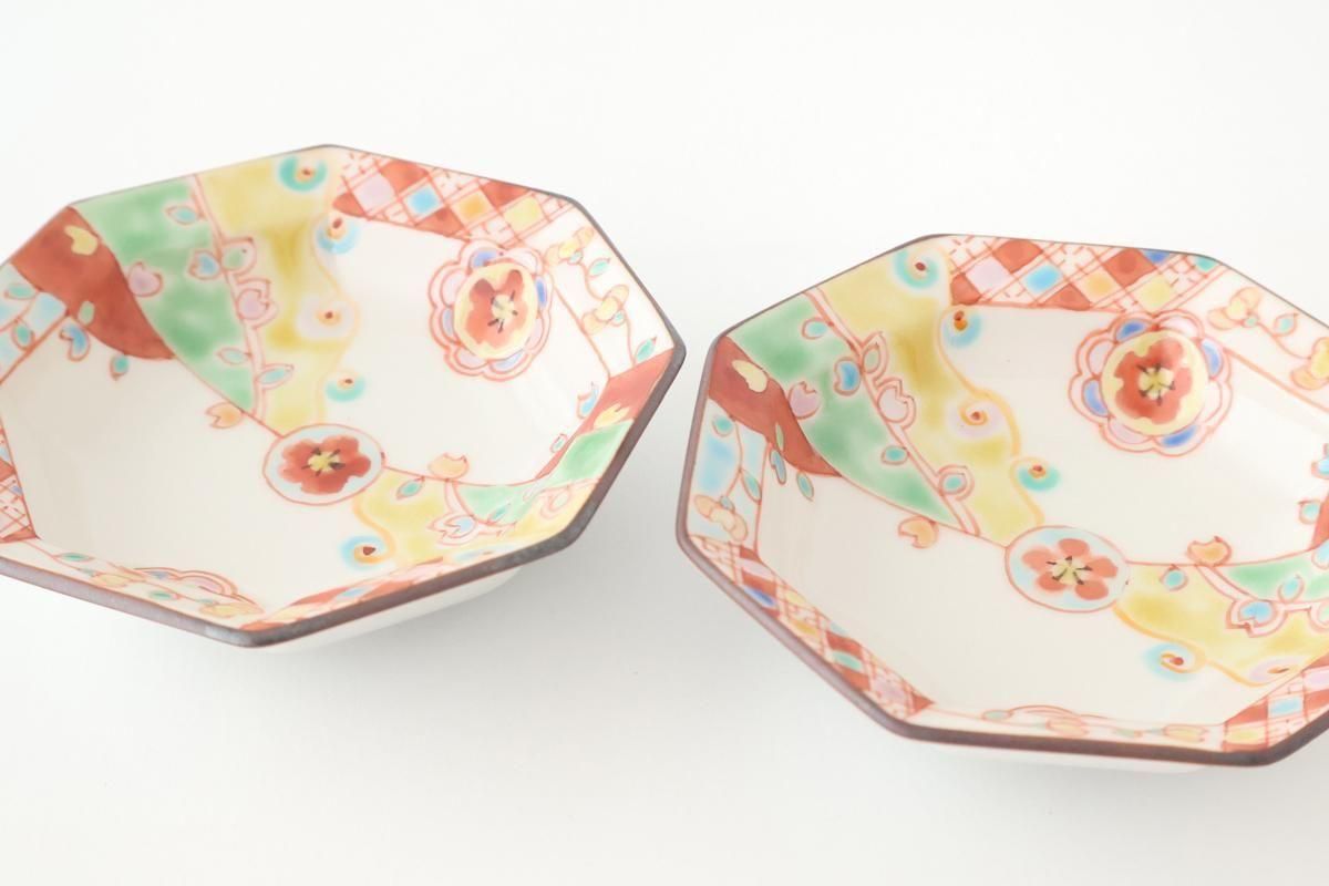 Ginshu Kiln Octagonal Small Plate Red Flower | Kobachi Kutani Ware