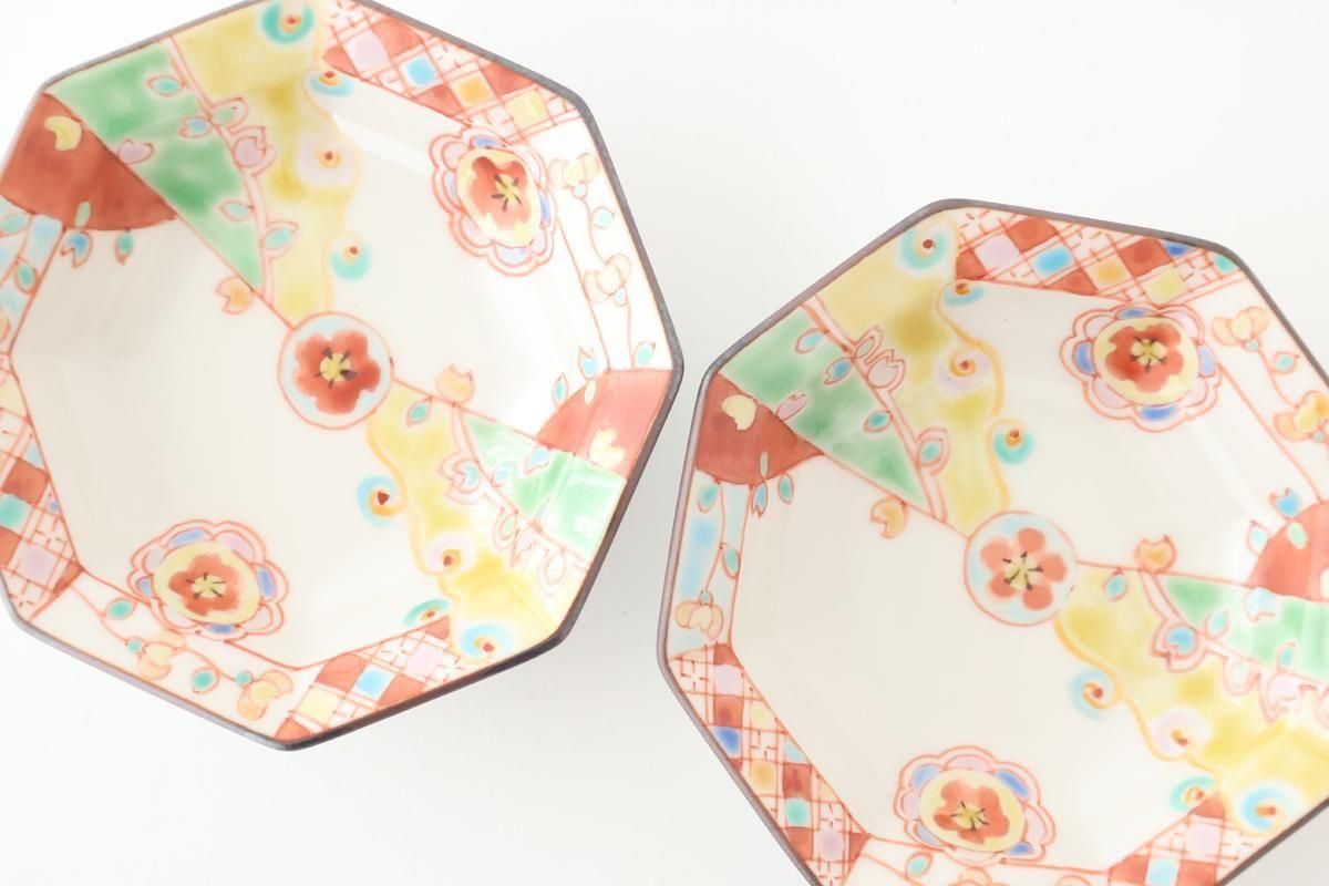 Ginshu Kiln Octagonal Small Plate Red Flower | Kobachi Kutani Ware