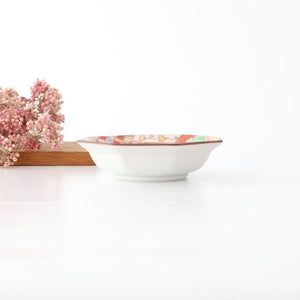 Ginshu Kiln Octagonal Small Plate Red Flower | Kobachi Kutani Ware